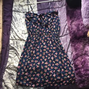 Blue floral patterned dress.